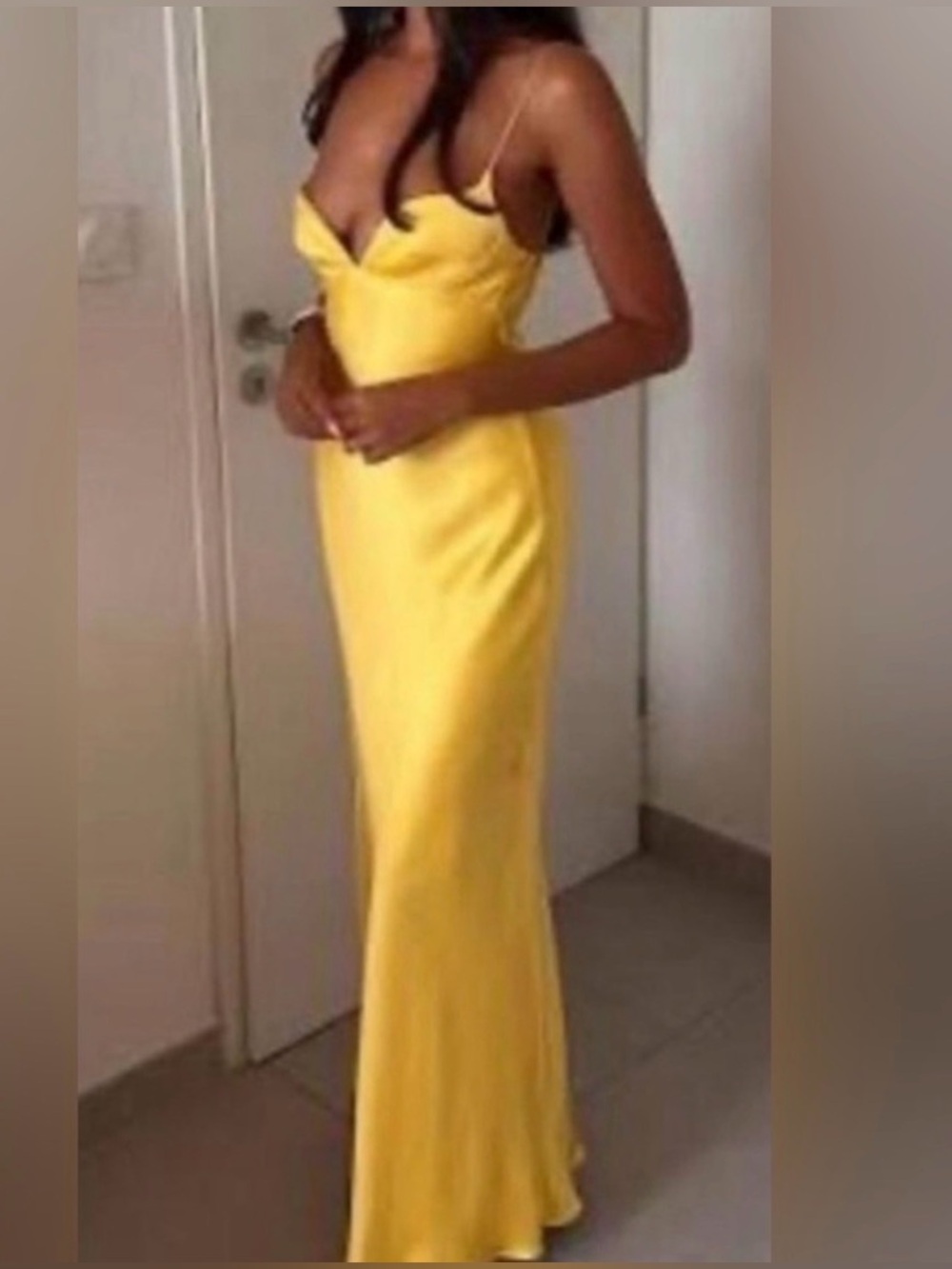 Zara Yellow Satin Maxi Slip Dress
